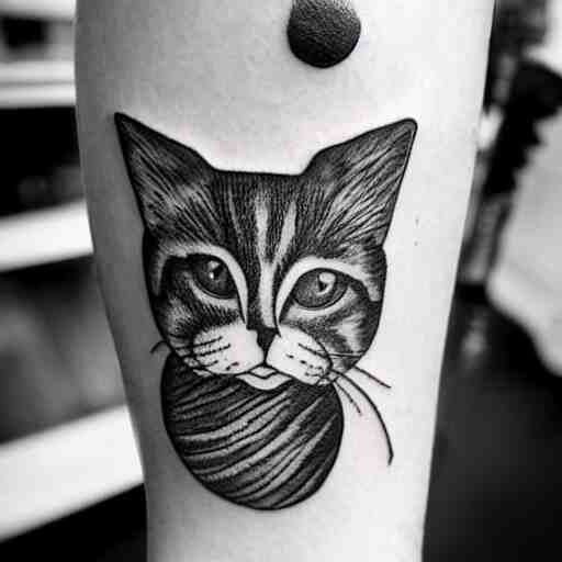 stick and poke tattoo of a cat, black and white tattoo, linework 