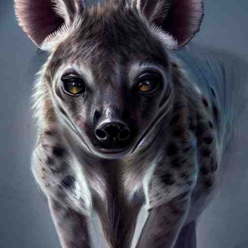 very cute baby cyborg hyena, realistic concept art, cyberpunk 