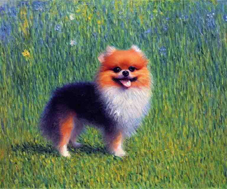 pomeranian, cute, monet, oil painting 