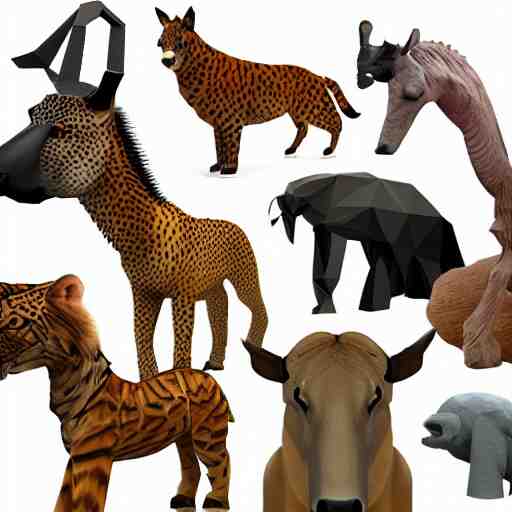 low-poly models of various kinds of animals