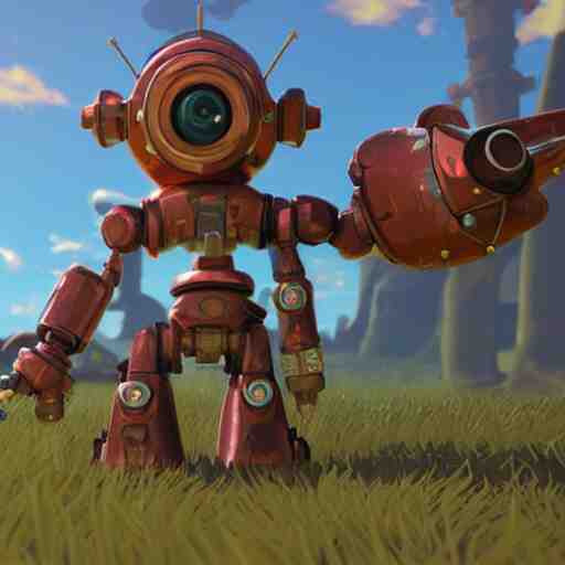 a cute rusty robot in breath of the wild, anime, 3 d render, octane 