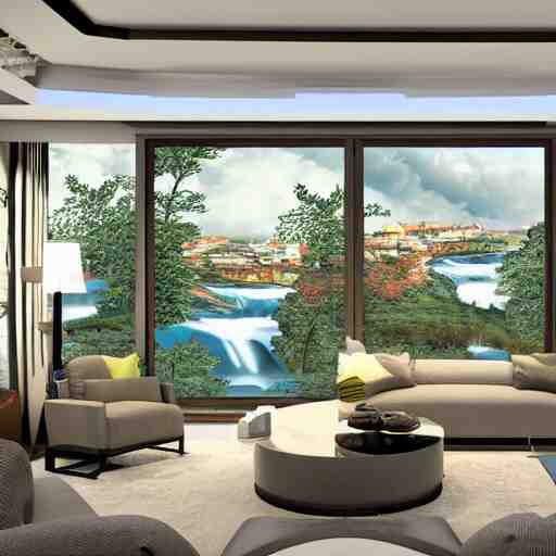 the jetson's living room view, photorealistic, 