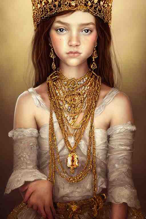 beautiful very detailed portrait of a young princess with lots of jewelry in the face, full body, in the background there is a minimalistic palace, digital art , dramatic cinematic lighting rendered by octane, 8k, detailed, intricate, clean and textures, trending on artstation, treanding on deviantart, trending on cgsociety, pinterest, by Lauren Brevner