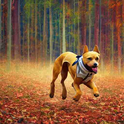 abstract art of dog running through forest, polygons, symmetrical, intricate, highly detailed, head on 