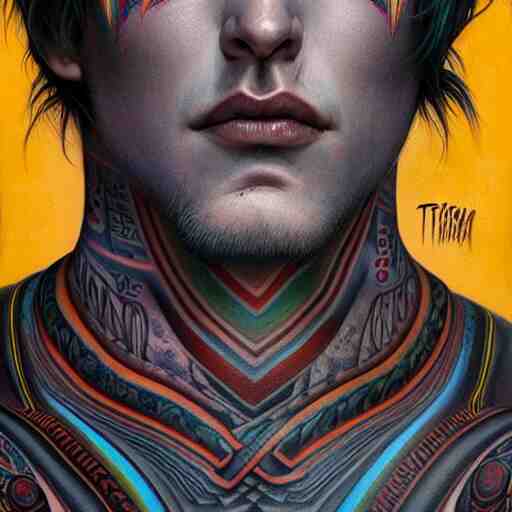 ultra realistic portrait painting of a perfect handsome man green eyes black and grey hair, neck tribal snake tattoo,  painted by Tristan Eaton Stanley Artgerm and Tom Bagshaw