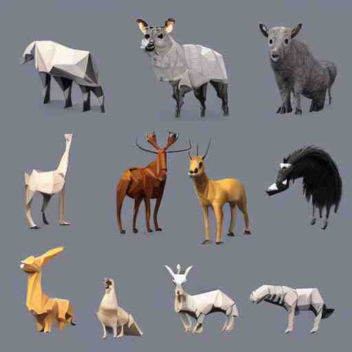 low-poly models of various kinds of animals