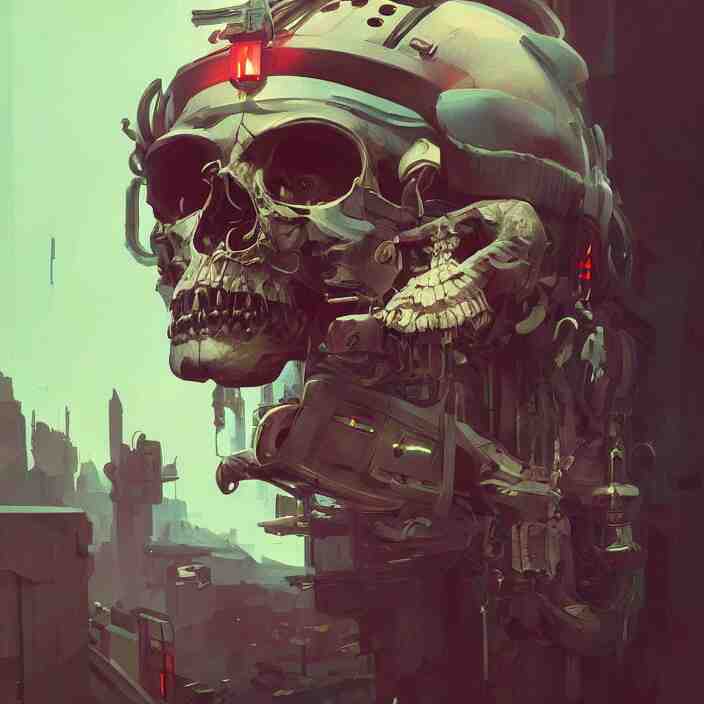 a beautiful painting of a cyberpunk skull by sergey kolesov and pascal blanche and rhads and tony skeor. in style of film noir illustration, symmetry, sci fi, hyper detailed. octane render. trending on artstation 