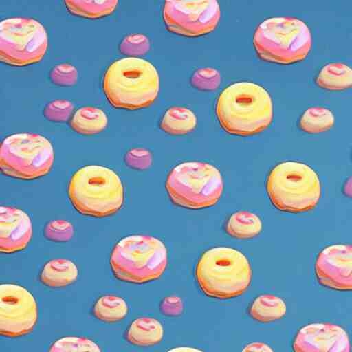 raining donuts on a city in a studio ghibli animation