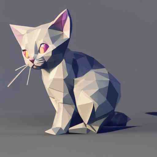 low - poly kitten, 3 d render, blender, unity, octave, 4 k, isometric view, white background, beautiful render, pastel colours, breath of the wild art style 