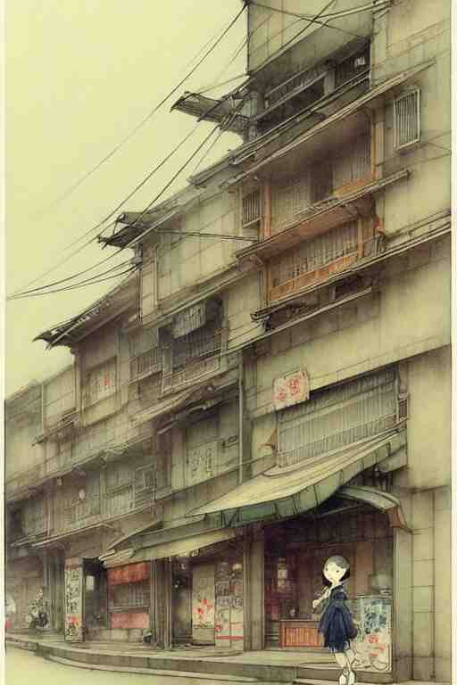 (((((1950s japanese city . muted colors.))))) by Jean-Baptiste Monge !!!!!!!!!!!!!!!!!!!!!!!!!!!