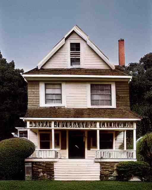 the exterior of a house in devonshire that was built in the 1 9 7 0 s and is rumoured to be haunted, painterly, offset printing technique, photographed on kodachrome by brom, robert henri, walter popp, cinematic lighting, various refining methods, micro macro autofocus, ultra definition, award winning photo 