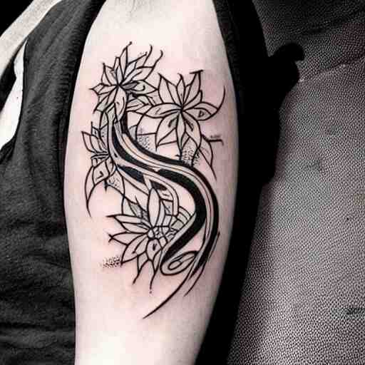 tattoo design, stencil, tattoo stencil, traditional, a snake surrounded by flowers