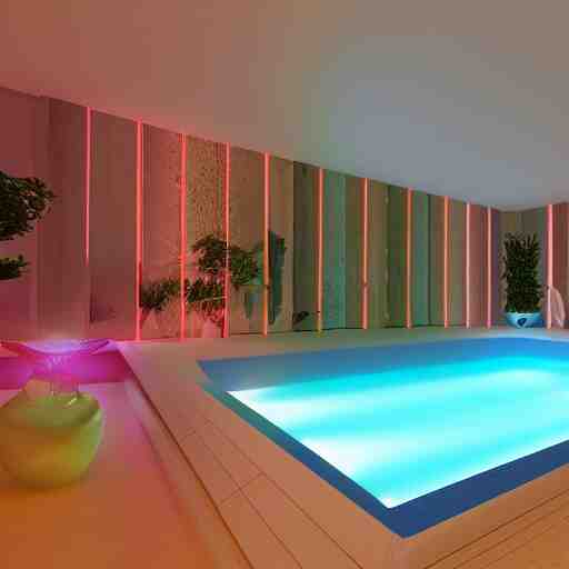 govee hue led strip lighting, swiming pool, scene, colourful, 8 k, unreal engine, realistic, house and home, 