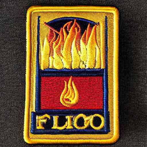plain yet detailed, fire station flame embroidered patch retro design 