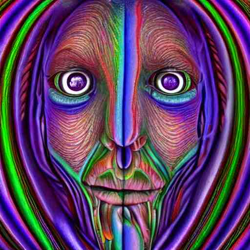 hyperrealism realistic lsd detailed 3 d scary pyschedelic trippy nightmare face in the style of alex grey and pablo amaringo and david normal 