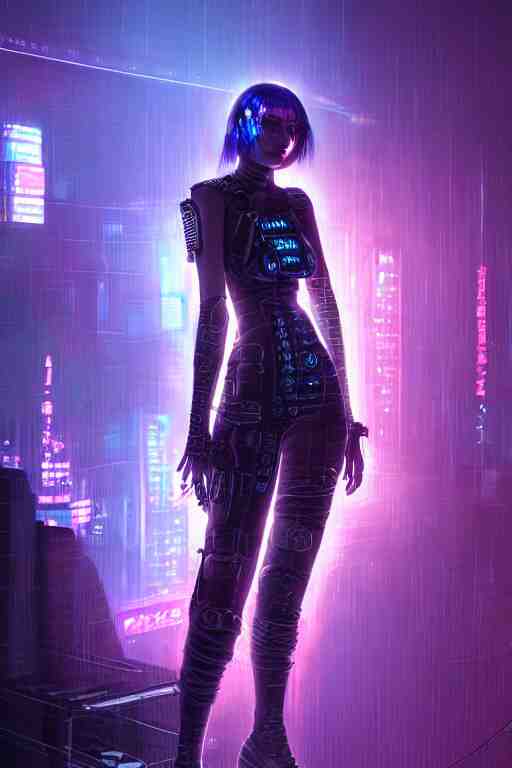 portrait futuristic nefarious cyberpunk young female Necromancer, in futuristic rainny thunder flashing tokyo rooftop cyberpunk night, ssci-fi, fantasy, intricate, very very beautiful, elegant, neon light, highly detailed, digital painting, artstation, concept art, soft light, hdri, smooth, sharp focus, illustration, art by tian zi and craig mullins and WLOP and alphonse mucha