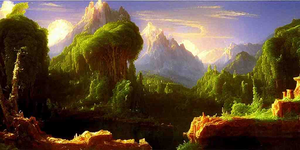 a fantasy landscape by thomas cole and ivan shishkin 