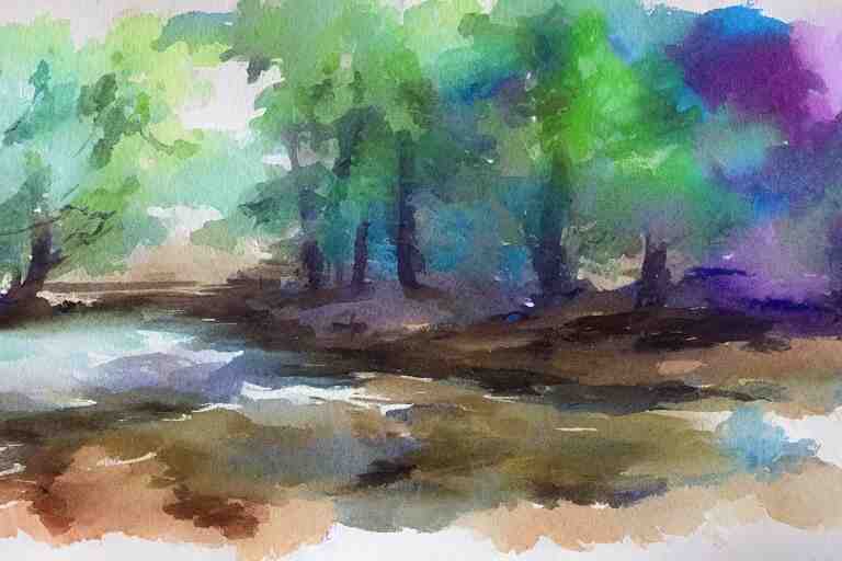 river summer watercolor pen light color on artstation 