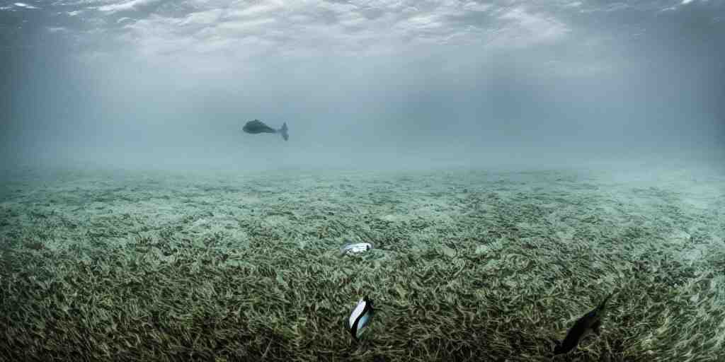 a great photograph of the most amazing golf hole in the world under water, fish everywhere, perfect light, ambient light, 5 0 mm, golf digest, top 1 0 0, fog 