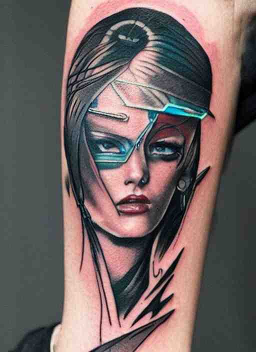 tattoo of a cyberpunk female