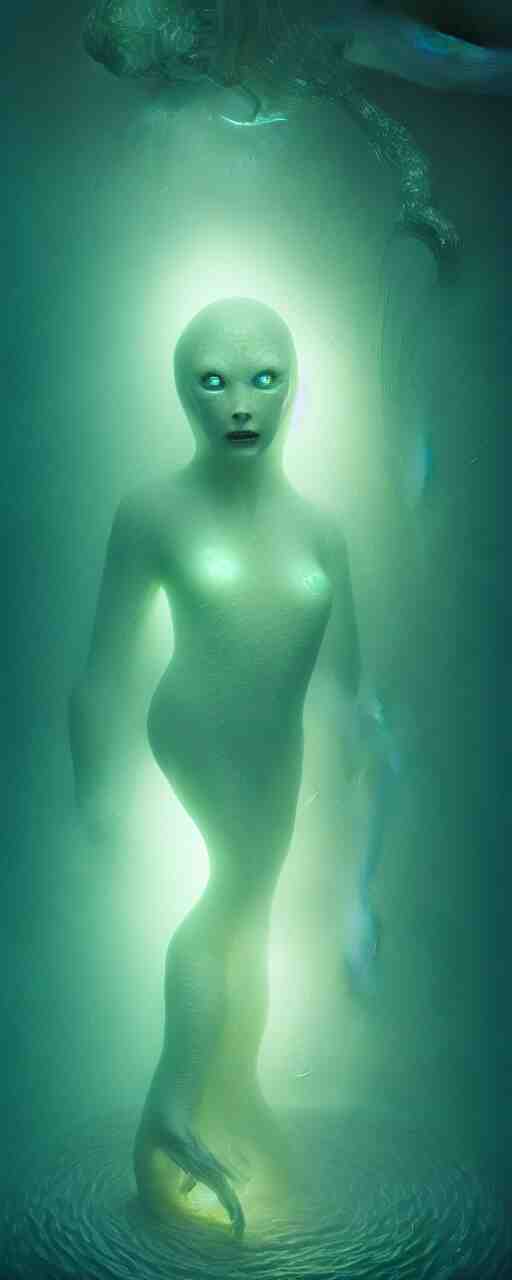 ultra realistic horror photo of a dimly lit translucent female alien creature underwater, very intricate details, focus, full frame image, curvy, model pose, artwork by tooth wu and wlop and beeple and greg rutkowski, award winning 