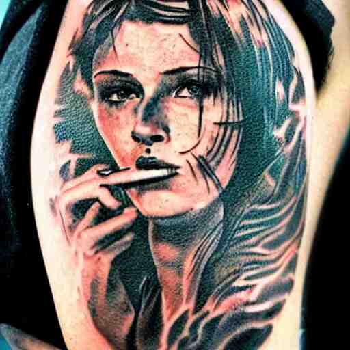 highly detailed tattoo of rachel smoking from blade runner 