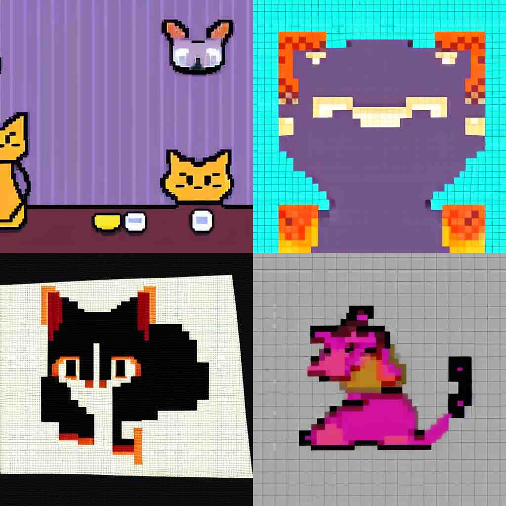 A cat sitting on bed, pixel art