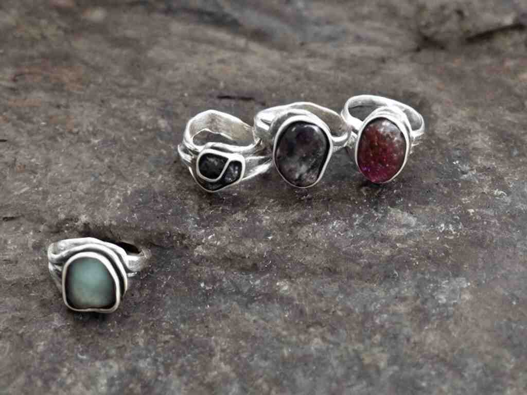 rustic hand made rings hand crafted from silver and natural gemstones