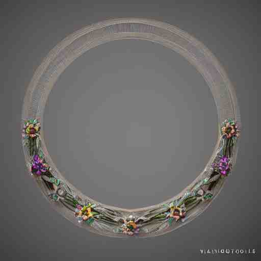 intricate! organic, nordic wedding ring, necklace, gemstones, isolated on a dreamy floral background, refraction, occlusion, lower and upper levels, keyshot render, octane render, vray render 