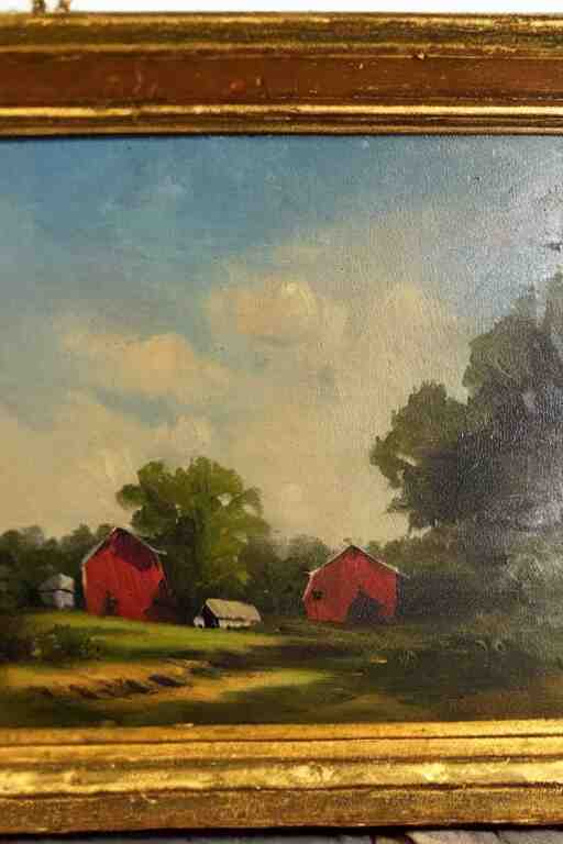 vintage oil painting of a farm landscape 