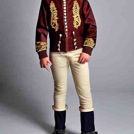 teenage Caucasian boy modeling malacca sultanate jacket