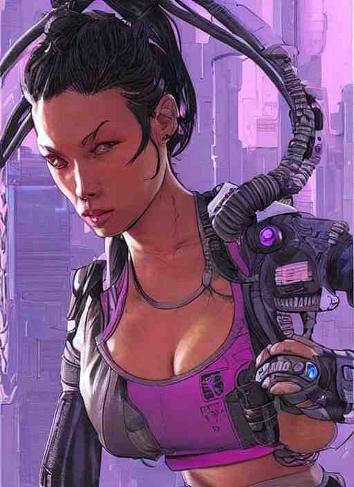 apex legends cyberpunk fitness babe. concept art by james gurney and mœbius. gorgeous face. 