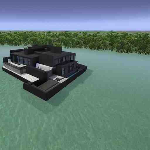 a black modern mansion on an island by itself, award winning, 8k, ultra realistic,