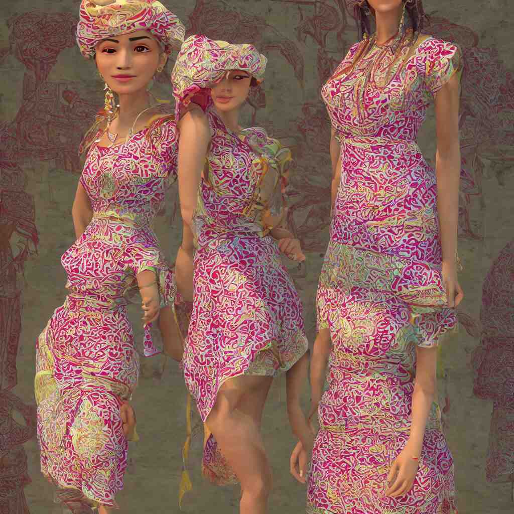 beautiful summer assamese mekehela bihu style floral gamosa dress ; flirtatious, boho - chic, sleeveless, elegant, short skirt length, slimmer demeanor, plethora of colors ; mini dress, highly detailed cute face by wlop ; octane render, unreal engine 5, trending on artstation, 8 k, symmetrical, cinematic, high coherence, hdr fabric textures 