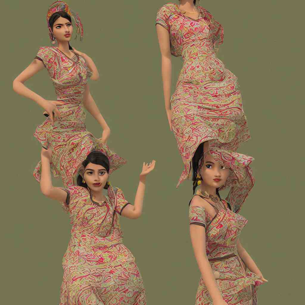 beautiful summer assamese mekehela bihu style floral gamosa dress ; flirtatious, boho - chic, sleeveless, elegant, short skirt length, slimmer demeanor, plethora of colors ; mini dress, highly detailed cute face by wlop ; octane render, unreal engine 5, trending on artstation, 8 k, symmetrical, cinematic, high coherence, hdr fabric textures 