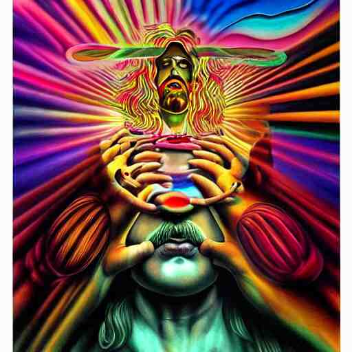 psychedelic ; trippy ; acid trip ; artgerm ; salvadore dali ; surreal ; abstract ; lsd ; jesus christ breaking bread 