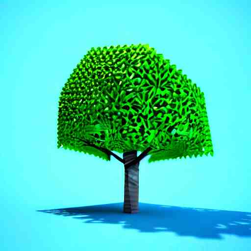 a 3d low poly object of just a small green tree on the blue background