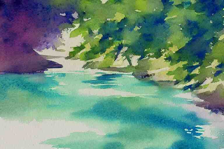 river summer watercolor pen light color on artstation 