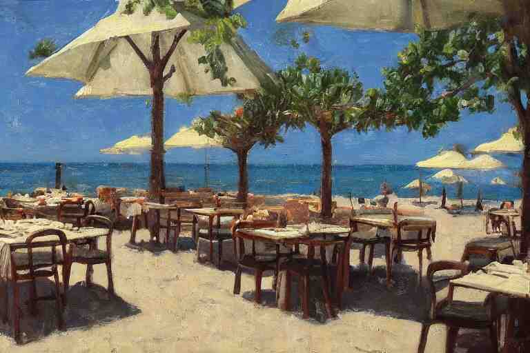 italian restaurant on the beach, dappled light, scott christensen 