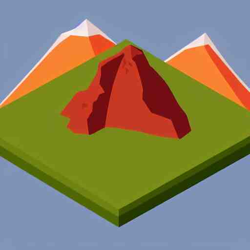 isometric view of a mountain with red gems as resources, svg