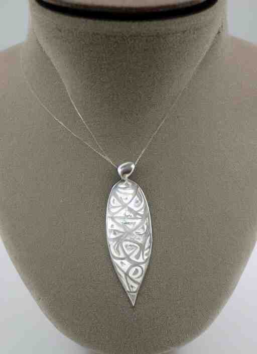 Amulet Of Wave inlaid in silver on a young beautiful woman neck, realistic, clean,