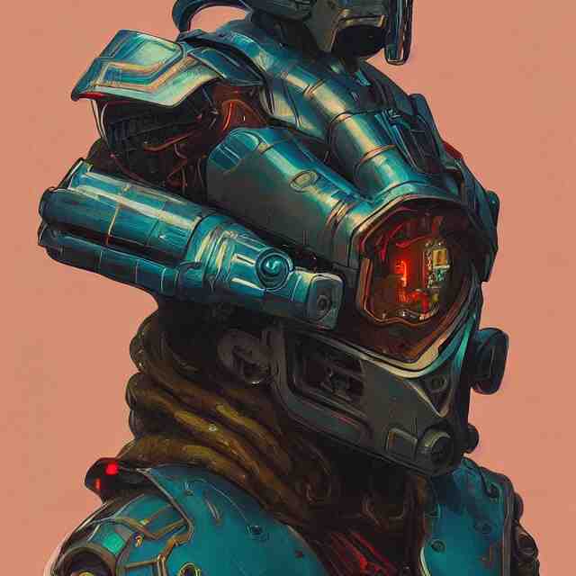 a beautiful portrait painting of a ( ( ( cyberpunk ) ) ) armor by simon stalenhag and pascal blanche and alphonse mucha and nekro. in style of digital art. colorful comic, film noirs, symmetry, brush stroke, vibrating colors, hyper detailed. octane render. trending on artstation 