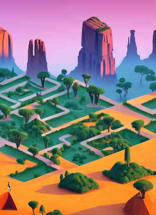 a low poly isometric render of madagascar with baobab trees in the style of monument valley, intricate, elegant, smooth shading, soft lighting, illustration, simple, solid shapes, by magali villeneuve, jeremy lipkin and michael garmash, rob rey and kentaro miura style, octane render, zaha hadid, midsommar 