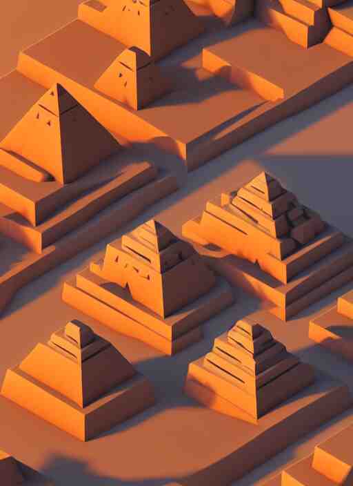 a low poly isometric render of futuristic egypt with pyramids in the style of monument valley, intricate, elegant, smooth shading, soft lighting, illustration, simple, solid shapes, by magali villeneuve, jeremy lipkin and michael garmash, rob rey and kentaro miura style, octane render, zaha hadid 