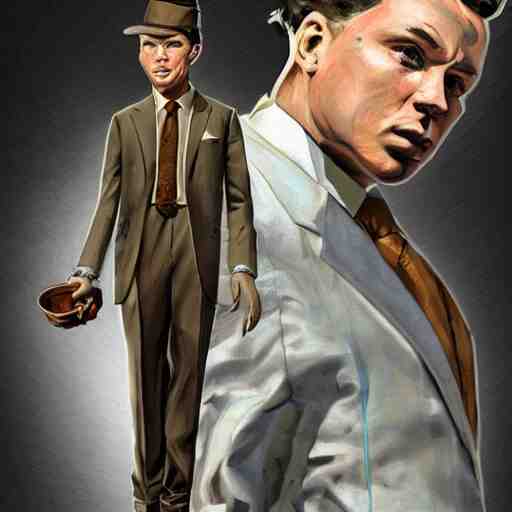 perfect composition, subdued color palette, award-winning concept art, detailed digital painting, airbrushed, low contrast: costume design for young Frank Sinatra as a poor dystopian dieselpunk 1950s bartender. Volumetric cinematic lighting, great attention to perfect anatomy, special attention to posing, great attention to realistic facial expression, faithful cinematic color scheme, perfectly coherent. In the style of: Greg Rutkowski, Syd Mead, Norman Rockwell, Edward Hopper, James Gilleard, Ilya Kuyshinov, WLOP, and Stanley Artgerm.