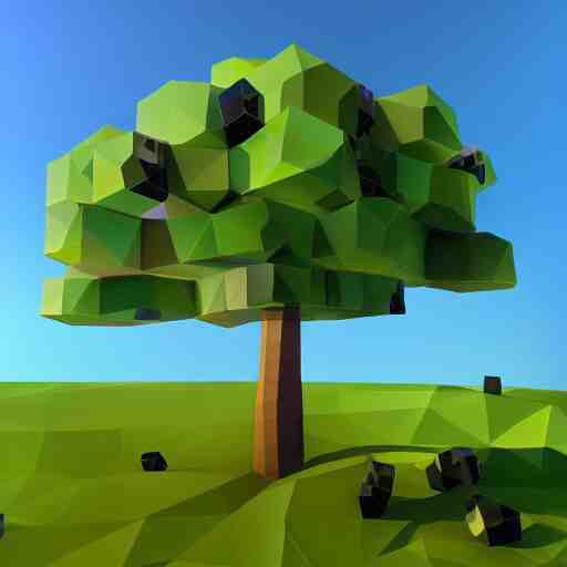 a low poly tree with cubes as fruits