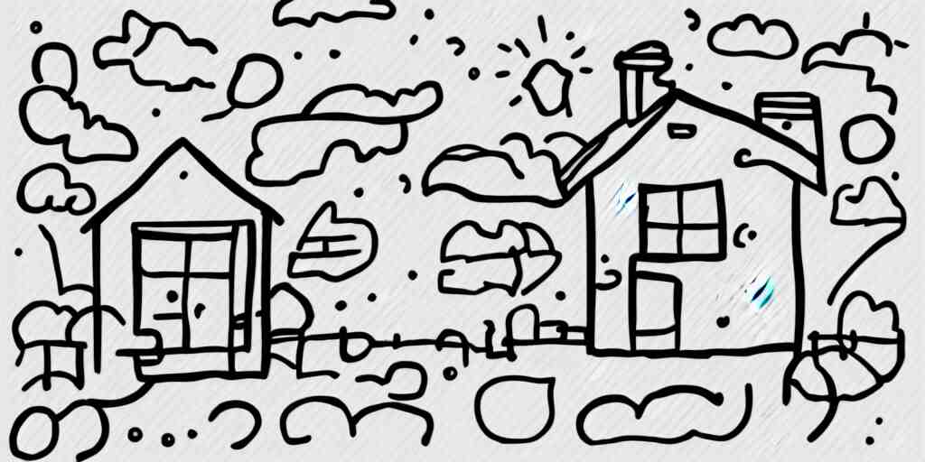 Naive single line illustration of small house, minimalistic simple icon, playful doodle