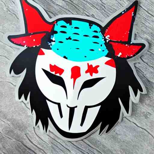 die cut sticker, princess mononoke mask, splatter paint 