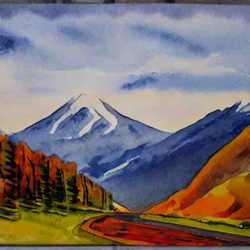 spectacular mountain view, socialist art, watercolor, hires 8 k 