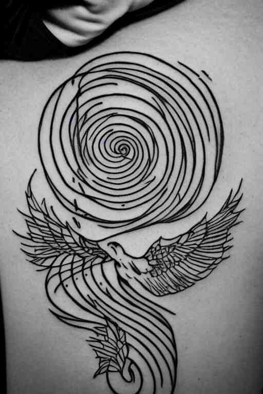 a simple tattoo design of birds flying in spirals, black ink, logo 